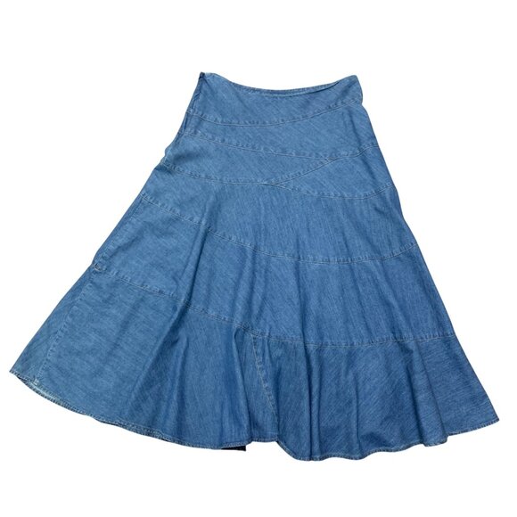 Lauren Jeans Co Denim Midi 100% Cotton Blue Patched Paneled Design Y2K Boho - Picture 2 of 11